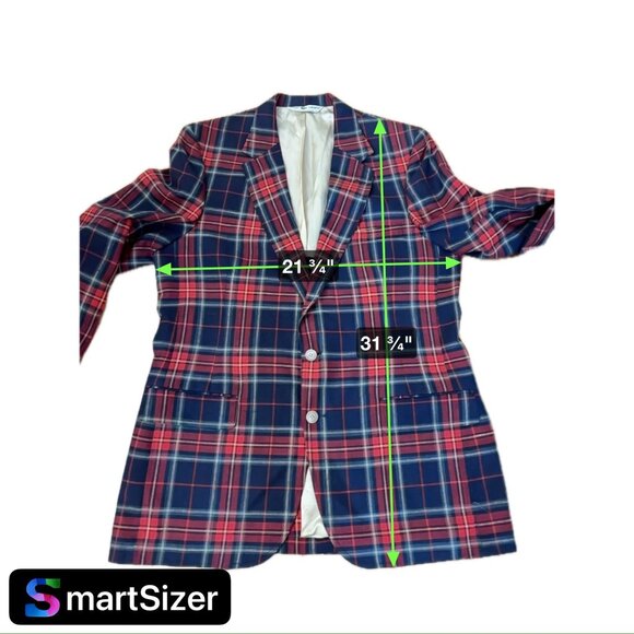 Vintage Izod Lacoste Mens Tartan Plaid Blazer Jacket Red Navy - Picture 8 of 8